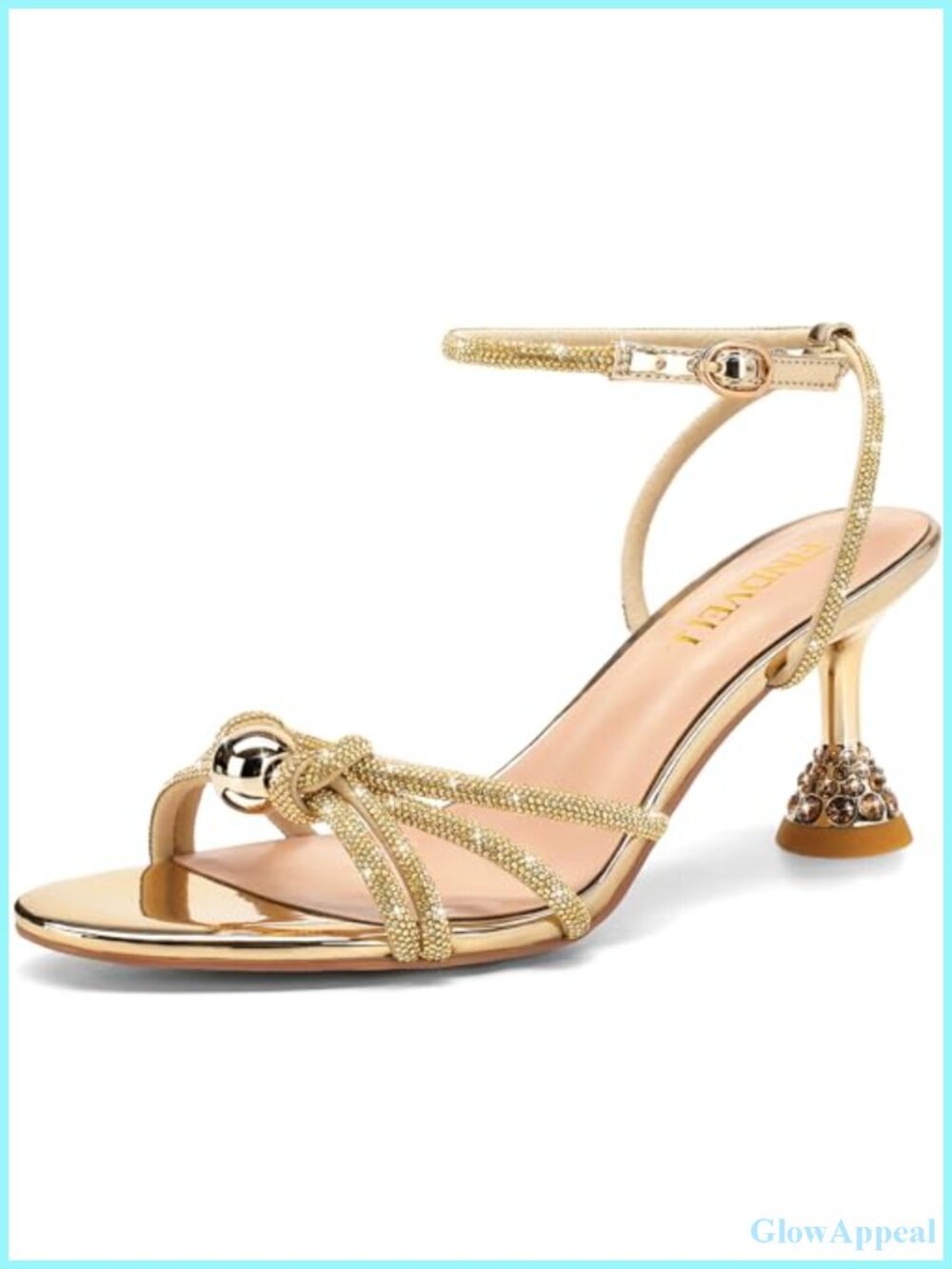 Women's Rhinestone Pearl Kitten Heel Sandals Strappy Open Toe Ankle Strap